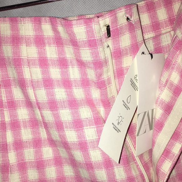NWT Zara Pink And White Plaid Wide Leg Pants | Fashion Statement Trousers | M - Picture 3 of 7